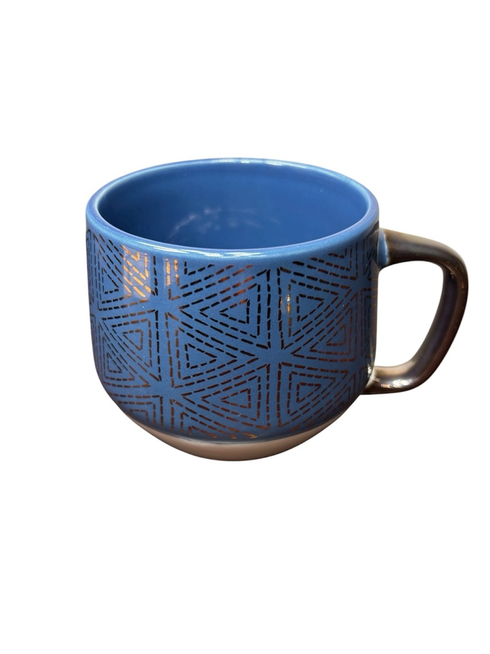 Stoneware Blue White Gold Geometric Shapes Large Coffee Contemporary Mug
